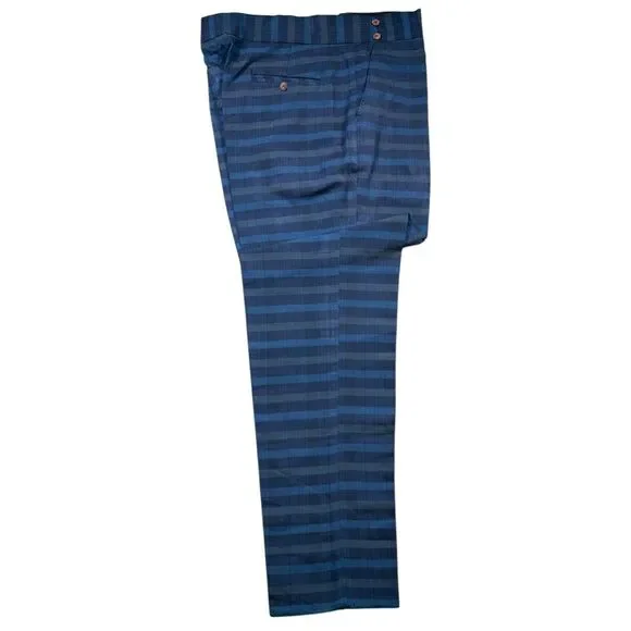 Mens Gurkha Pants 38 Blue Green Plaid Cotton Trousers Straight Fit Flat Front